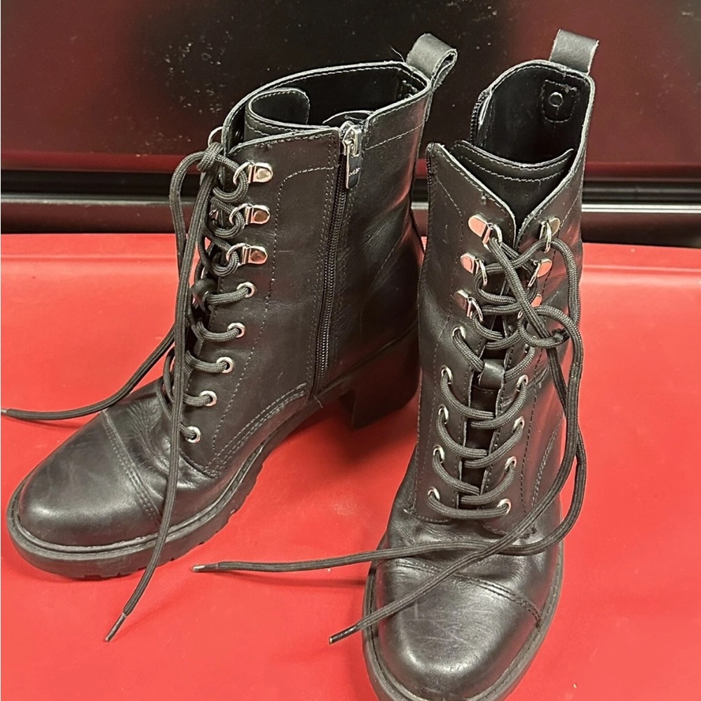 Marc Fisher Black Leather Combat Boots